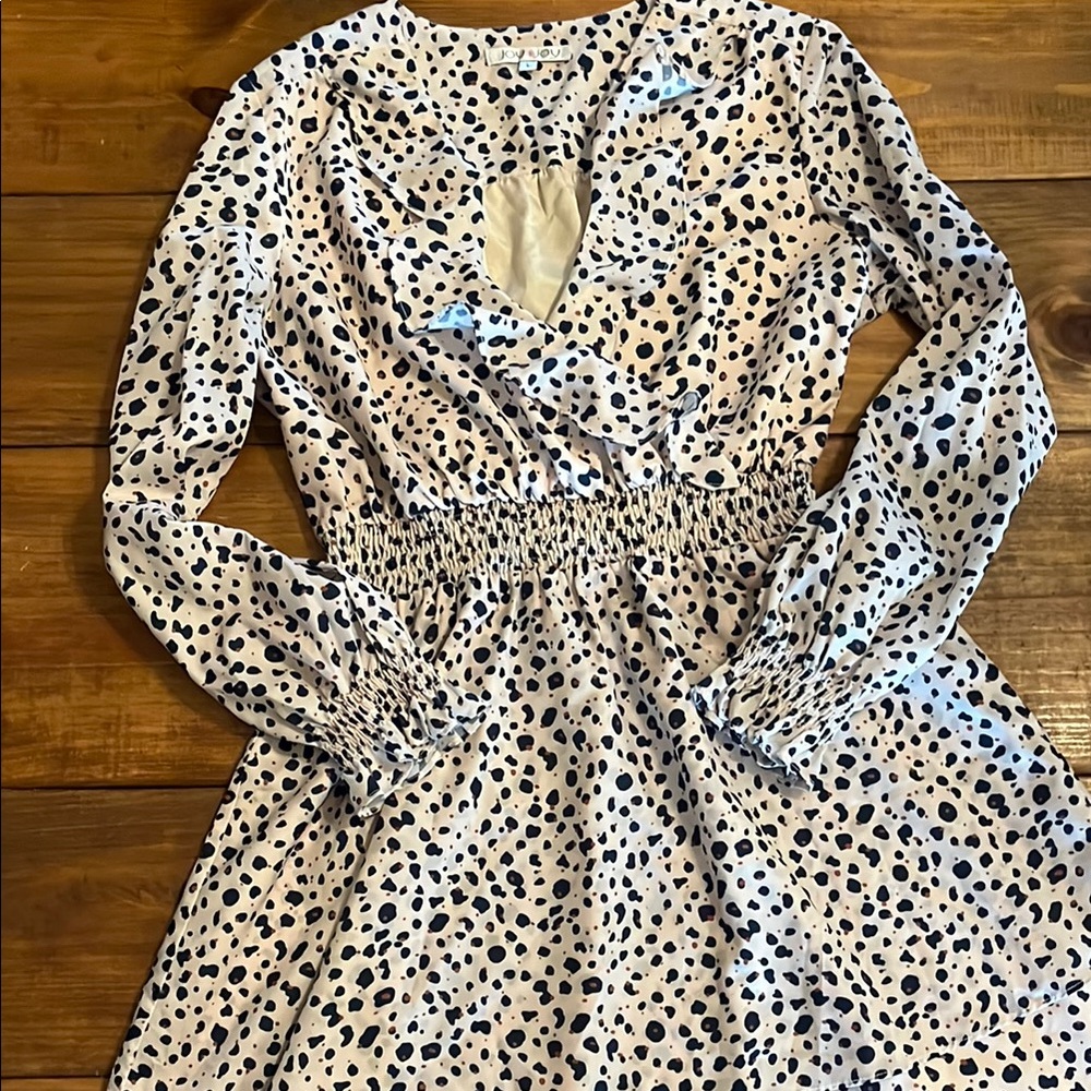 Joy Joy Black and White Wrap Sundress with Bishop Sleeves